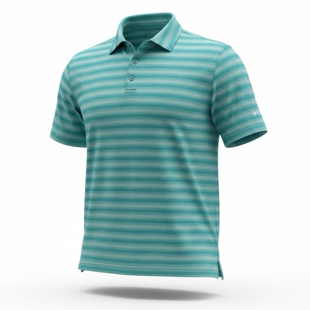 Columbia Golf Sportswear Teal Striped Polo Shirt Men’s Large Casual A103